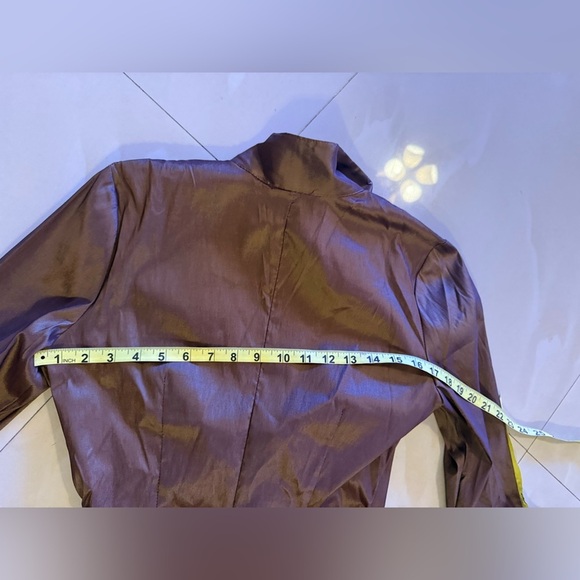 JS Collection  layered Sleeve with cuff Jacket Blazer Brown Satin retro size 10 - Picture 13 of 16